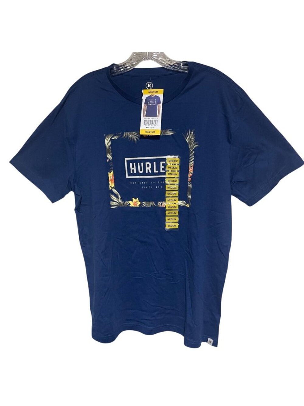 Hurley Mens Short Sleeve Classic Crew Neck Graphic Tee Coastal Navy Blue Size M